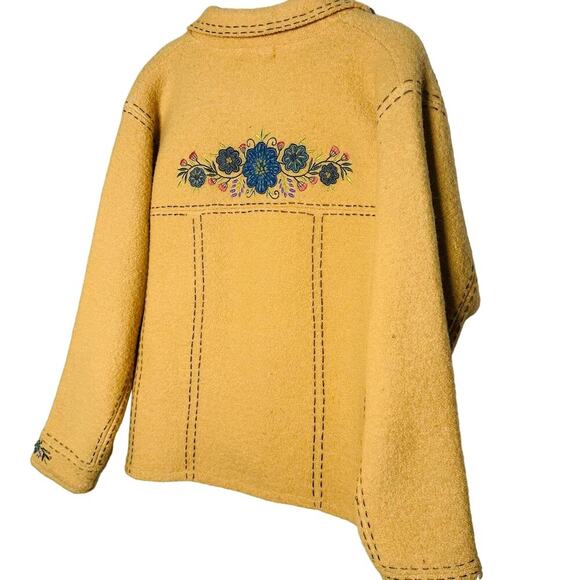 Icelandic Design Mustard Yellow Floral Wool Embroidered Shacket Jacket Size L - Picture 2 of 16